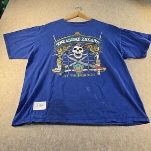VTG Treasure Island Las Vegas T Shirt XL Blue Jerzees Mirage Pirate Skull USA